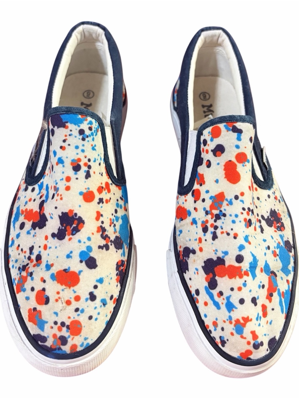 Mudd Slip-On Sneakers in Cream with Navy, Orange & Blue Paint-Splash